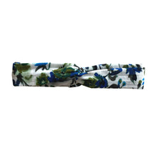 Charger l&#39;image dans la galerie, Headband élastique twist double gaze fleurie bleue made in France Atelier Madeleine