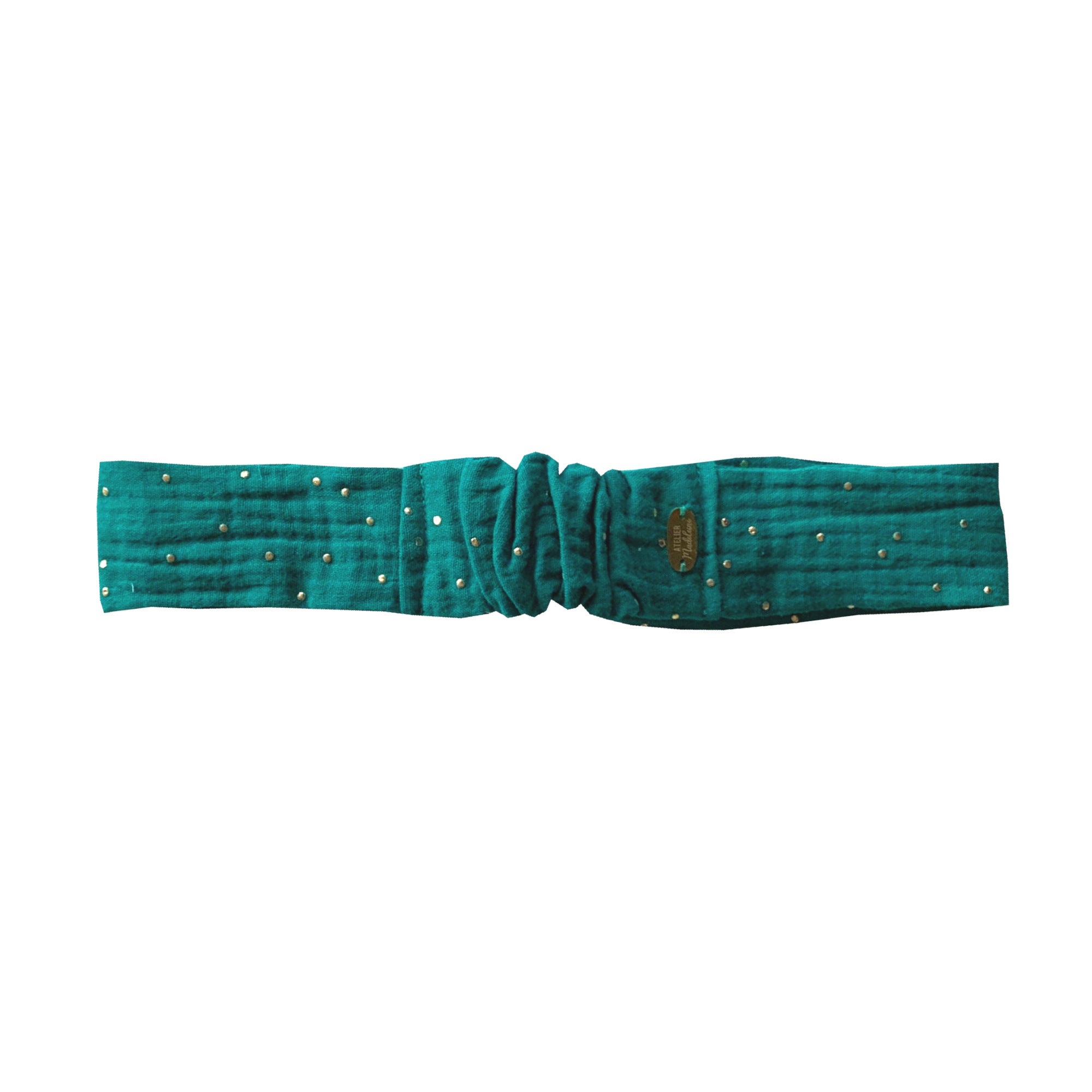 Headband élastique twist double gaze turquoise made in France Atelier Madeleine