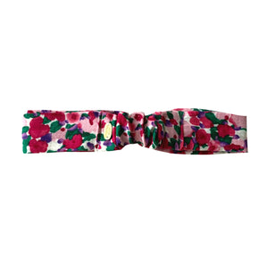 Headband élastique twist double gaze fleurie rose made in France Atelier Madeleine