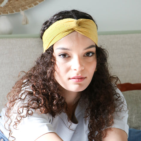 Headband élastique twist double gaze jaune made in France Atelier Madeleine