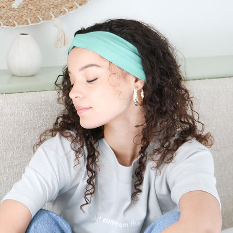 Headband élastique twist lin vert made in France Atelier Madeleine