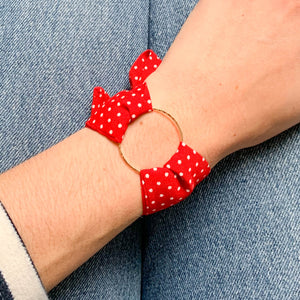 Bracelet en tissu imprimé rouge à pois made in France Atelier Madeleine idée cadeau