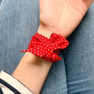 Bracelet en tissu imprimé rouge à pois made in France Atelier Madeleine idée cadeau
