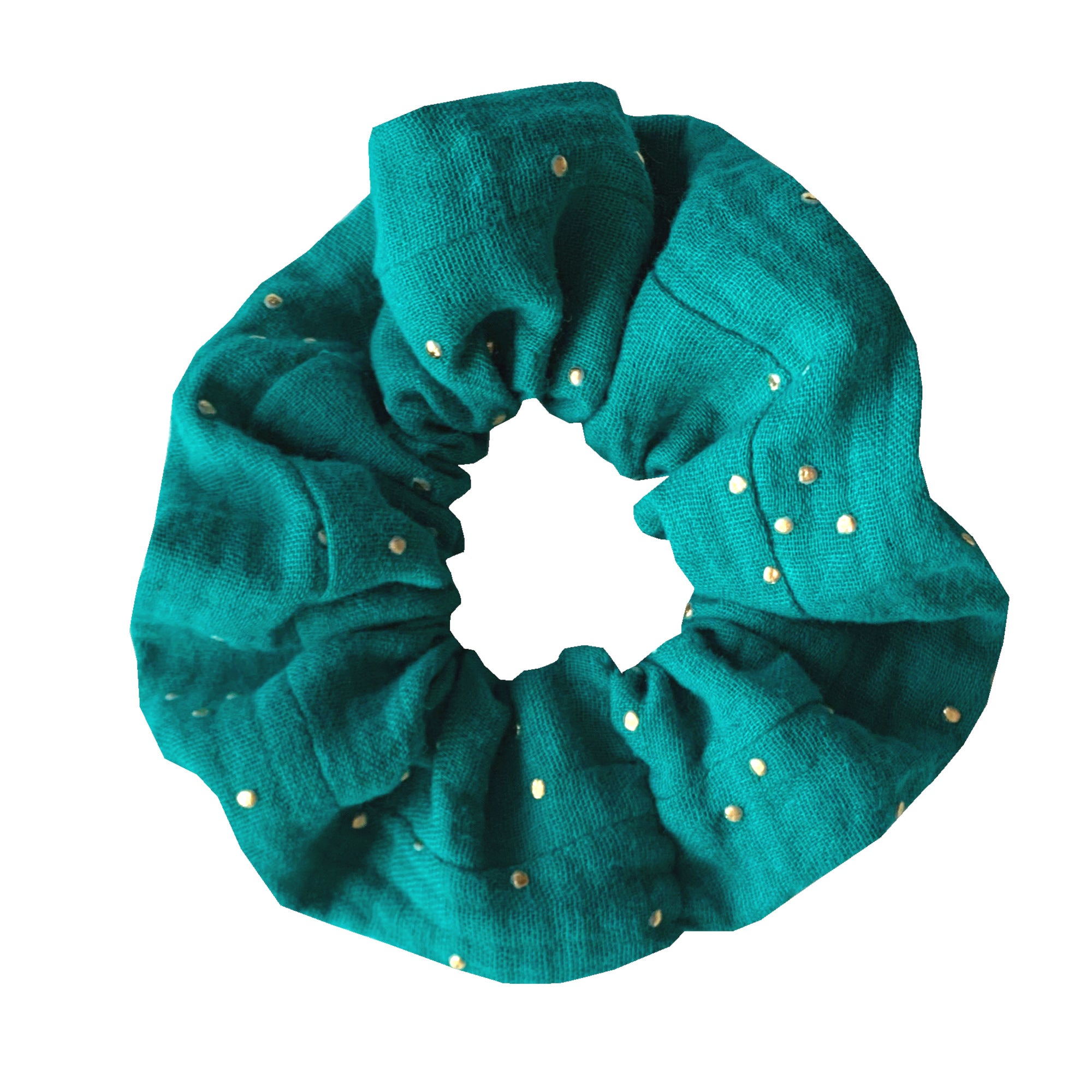 Chouchou double gaze turquoise made in France Atelier Madeleine
