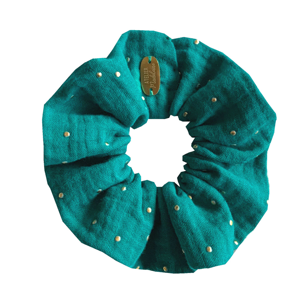 Chouchou double gaze turquoise made in France Atelier Madeleine