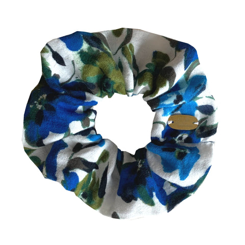 Chouchou double gaze fleurie bleue made in France Atelier Madeleine