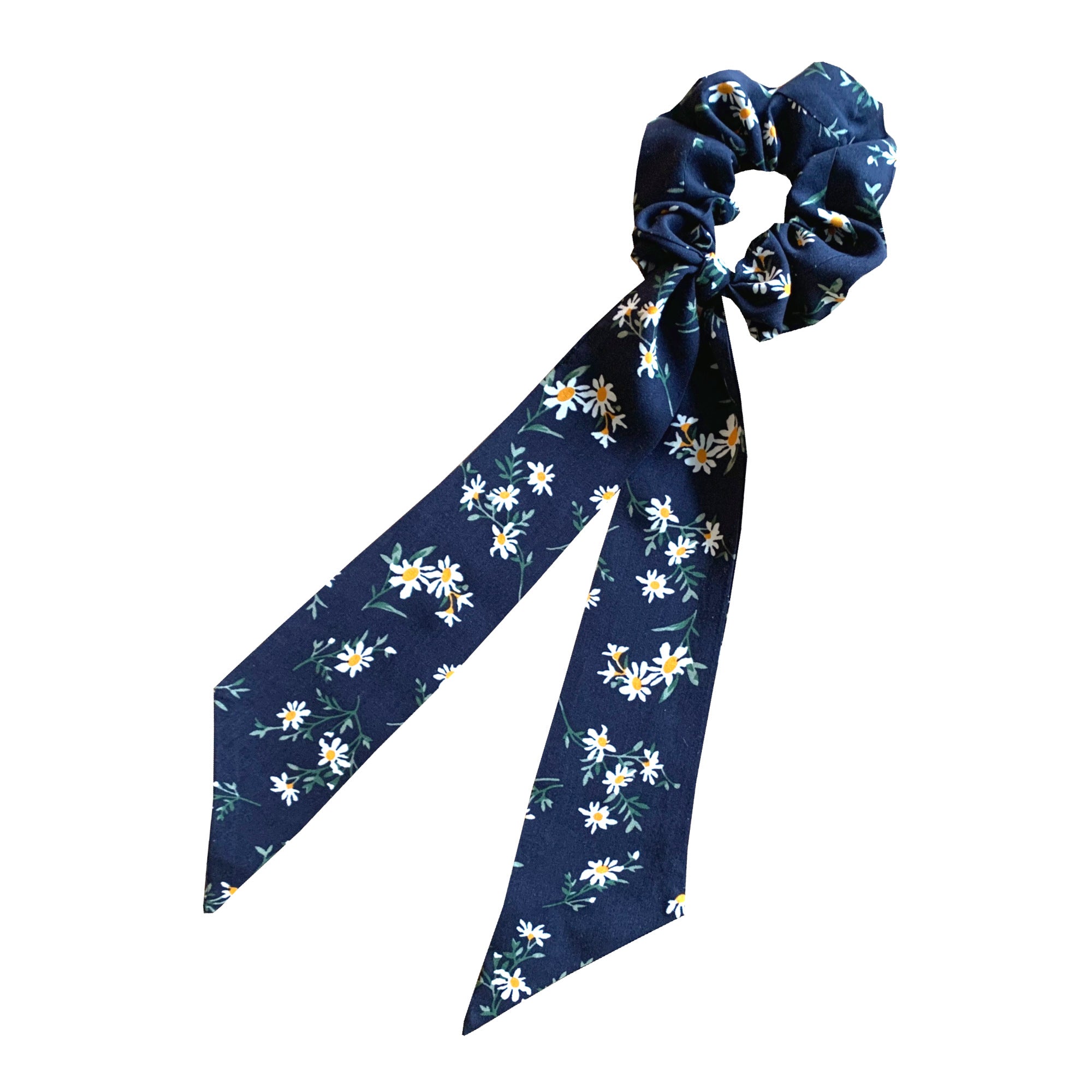 Chouchou foulard bleu marine imprimé Marguerite made in France Atelier madeleine