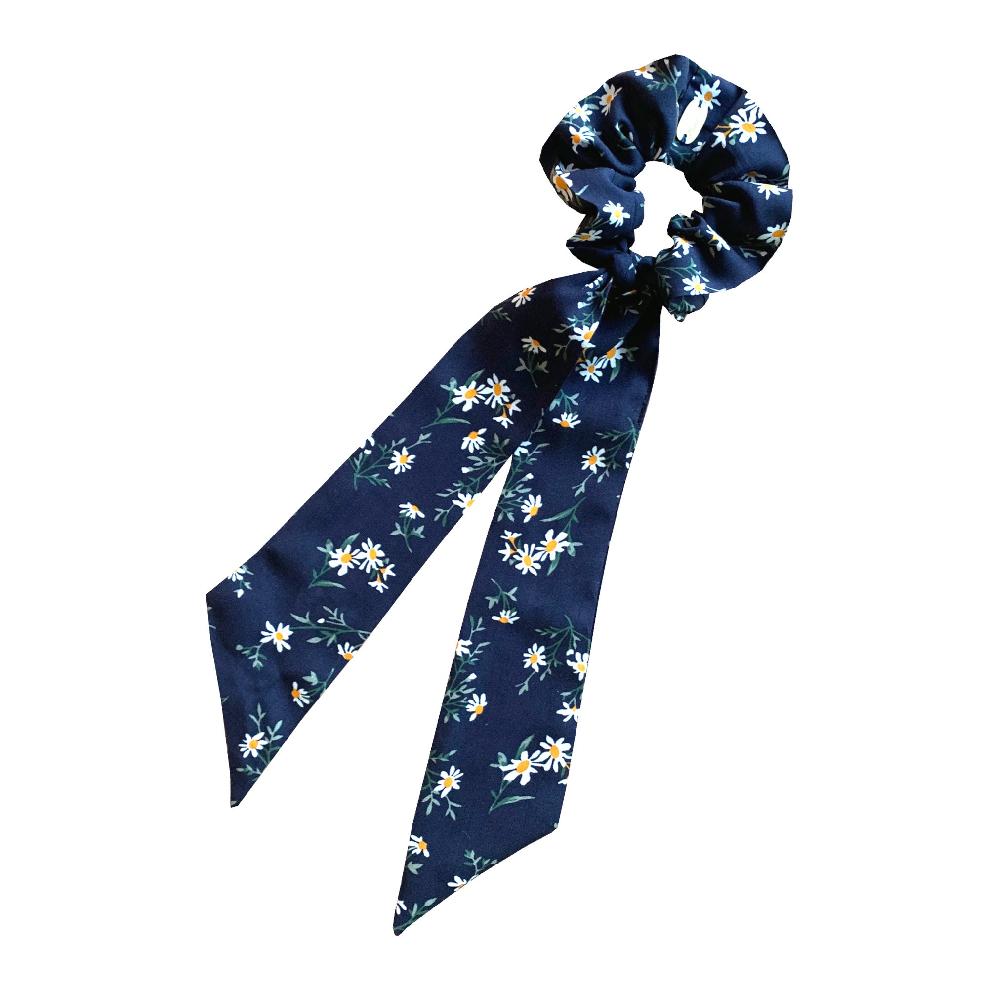 Chouchou foulard bleu marine imprimé Marguerite made in France Atelier madeleine