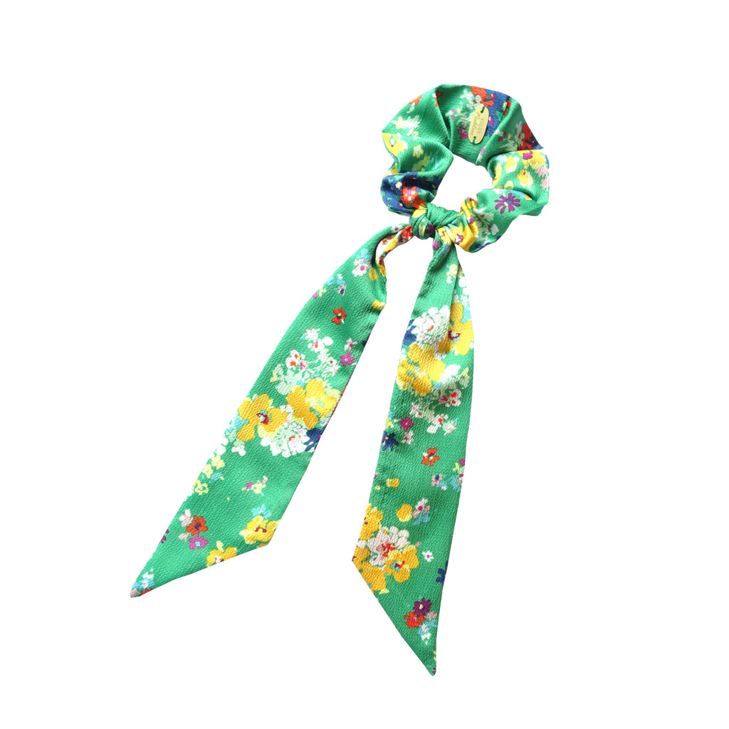 Chouchou foulard vert imprimé fleuri Atelier Madeleine made in France