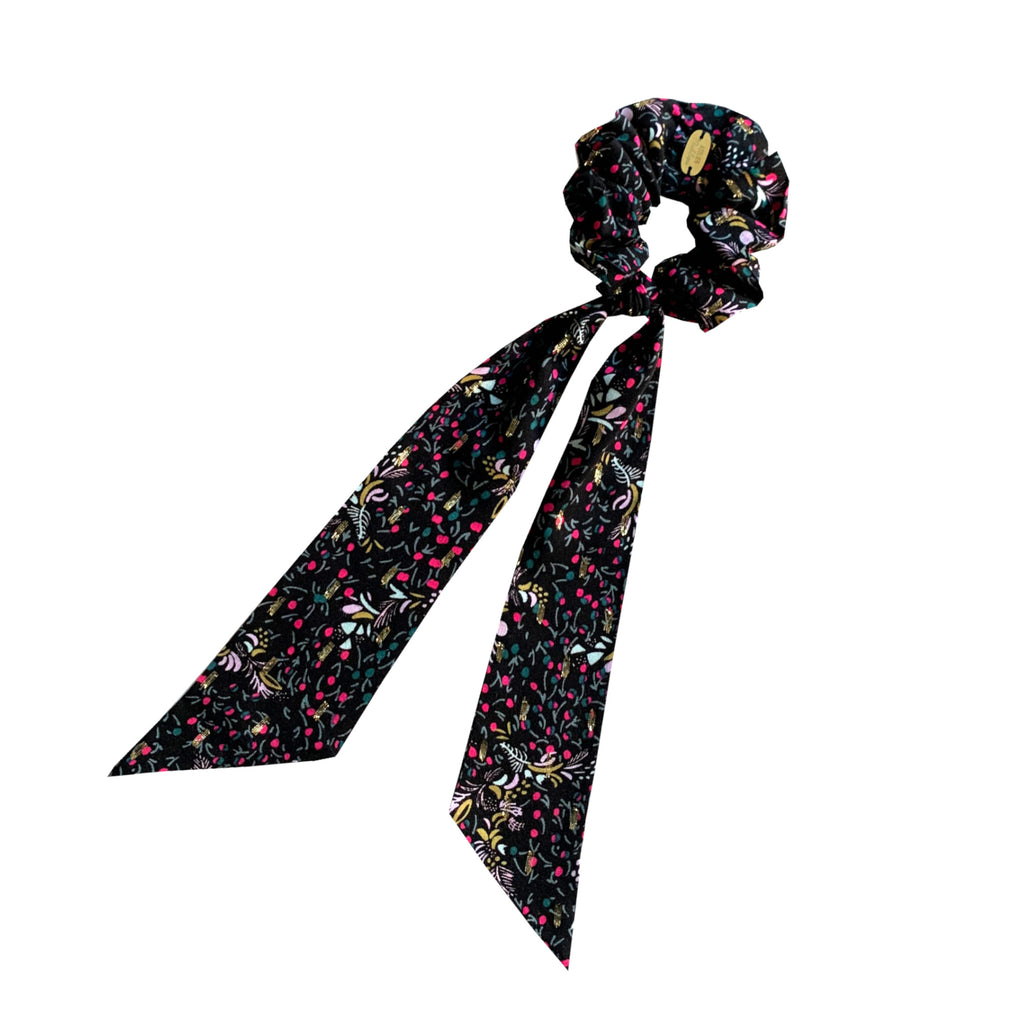 Chouchou foulard noir imprimé LISON made in France Atelier Madeleine