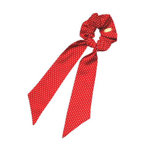 Chouchou foulard rouge imprimé pois Atelier Madeleine made in France