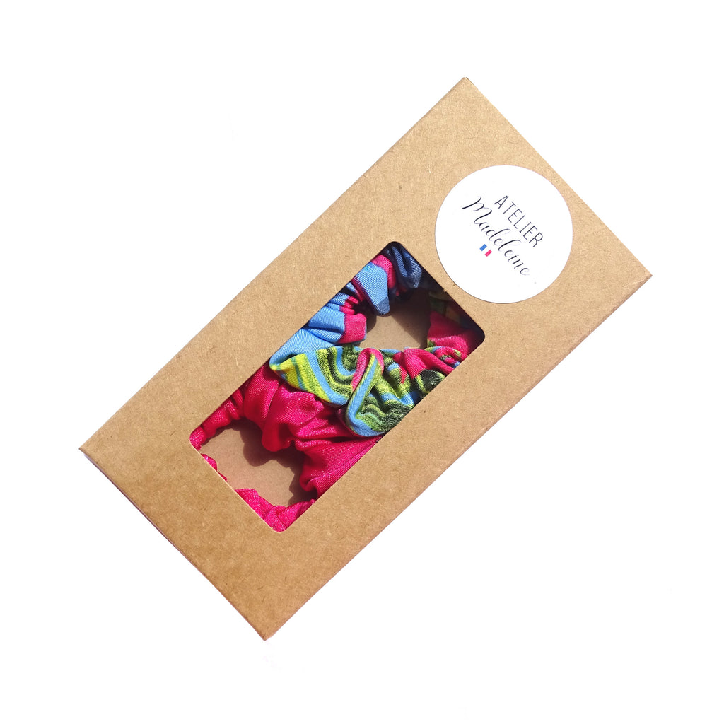 Coffret chouchous waterproof rose fluo et tropical Atelier Madeleine made in France