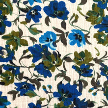 Charger l&#39;image dans la galerie, Chouchou double gaze fleurie bleue made in France Atelier Madeleine