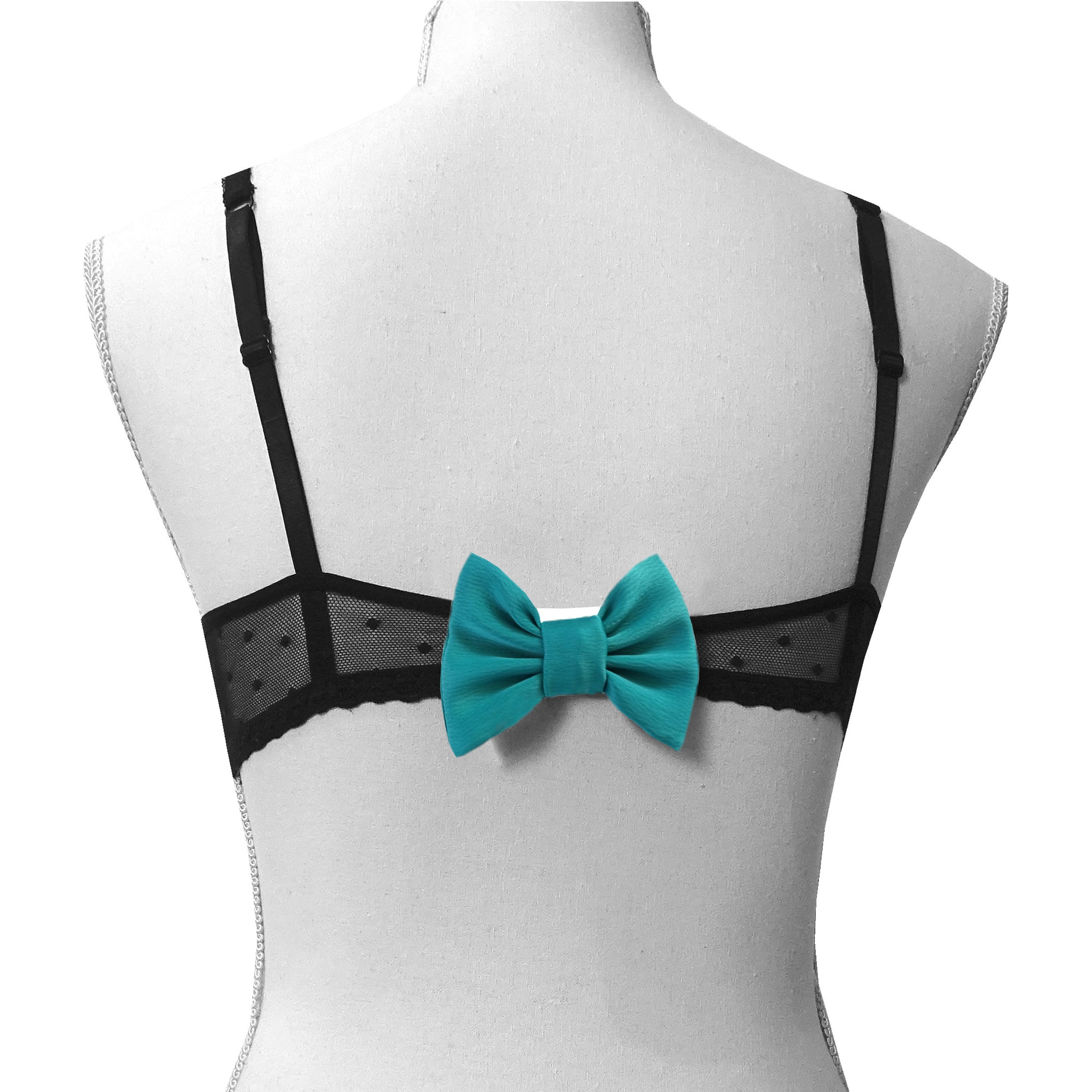 Noeud cache-agrafes de soutien-gorge Atelier Madeleine made in France satin turquoise
